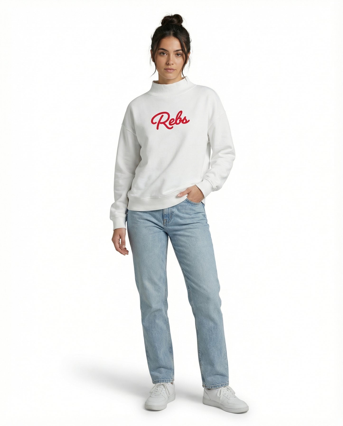 Rebs - White Graphic Turtle Neck Sweatshirt Adult Unisex | SIP Boyz