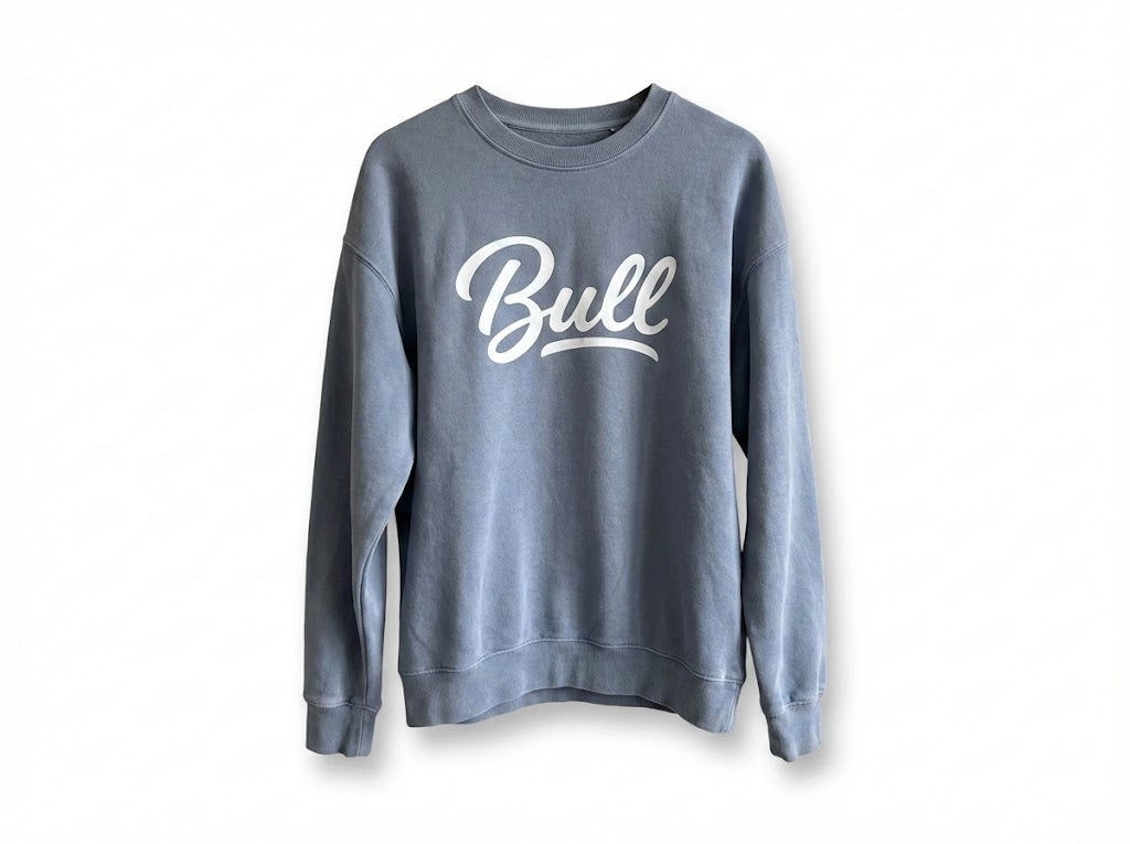 Bull Script - Coastal Blue Graphic Crew Neck Sweatshirt Adult Unisex | Bull