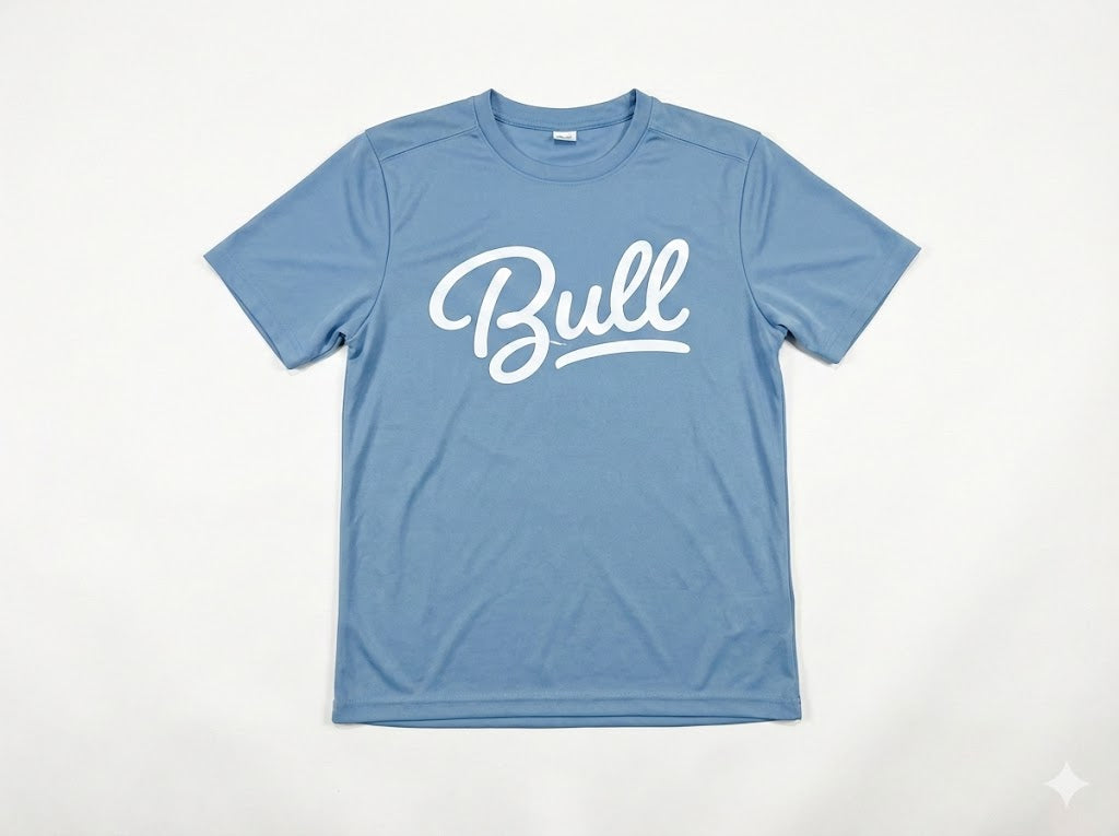 Bull Script - blue Graphic dry fit tee Youth Unisex | SIP Boyz