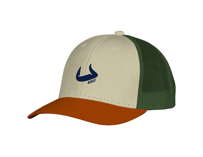 Bull Golf - Tan Orange Green Structured Classic Snap Back Hat | Bull