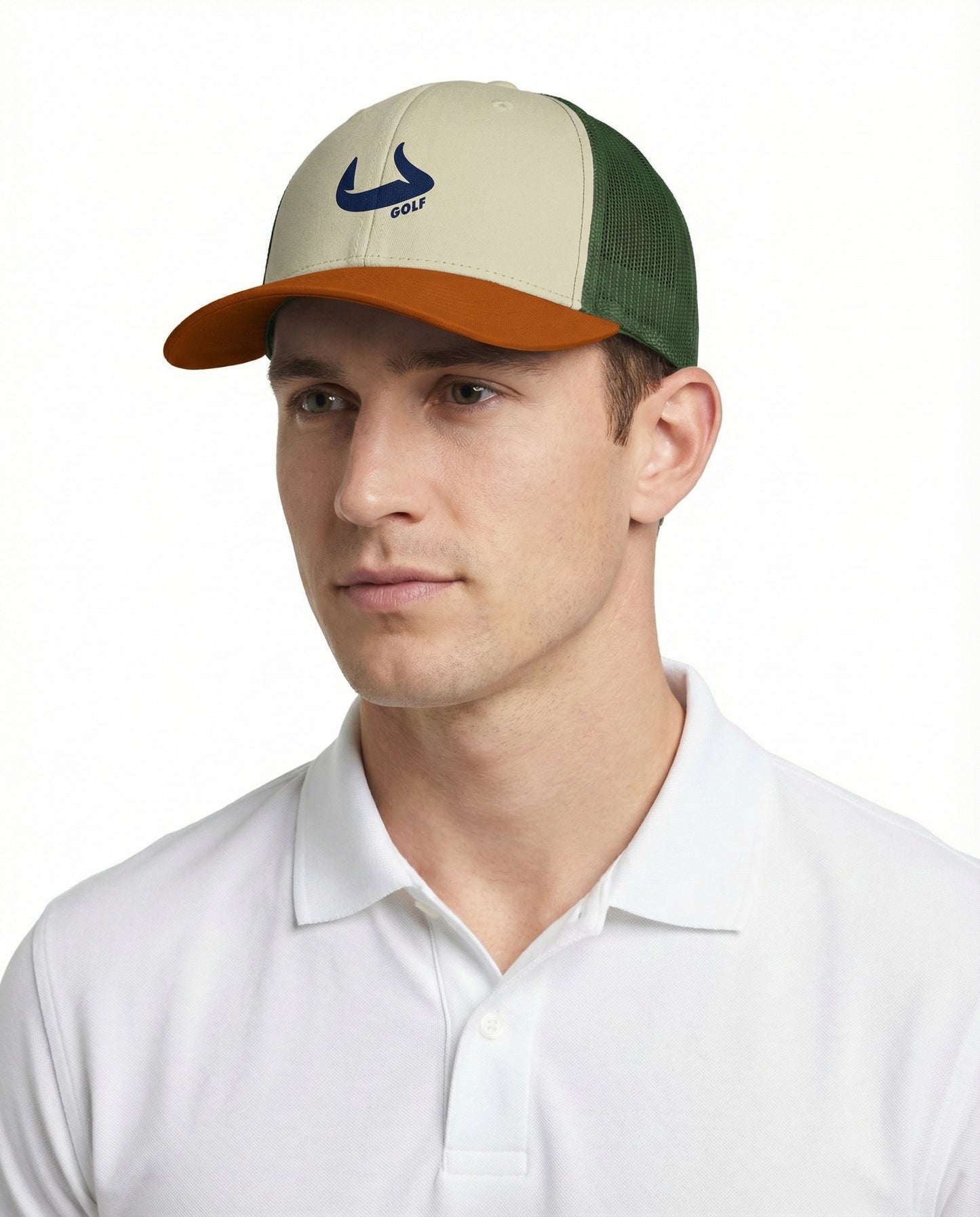 Bull Golf - Tan Orange Green Structured Classic Snap Back Hat | Bull