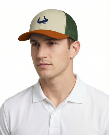 Bull Golf - Tan Orange Green Structured Classic Snap Back Hat | Bull