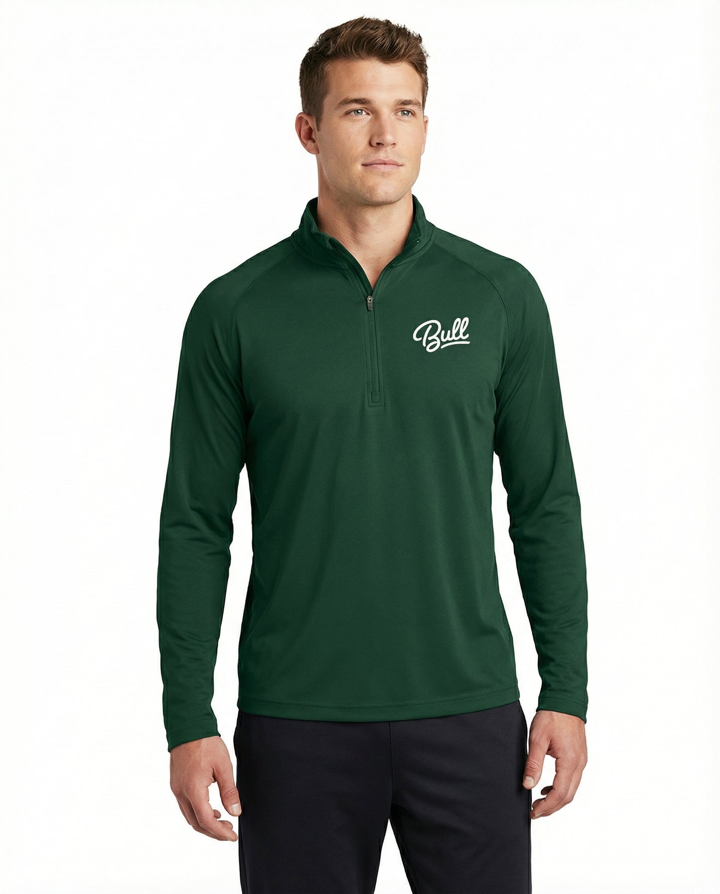 Bull Script - Green Performance Quarter Zip Adult Unisex | SIP Boyz