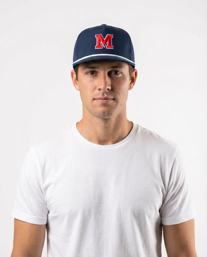 "M" - Navy Structured Rope Classic Snap Back Hat | SIP Boyz