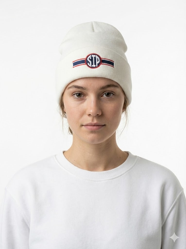 Circle Sip - White Beanie - SIP Boyz