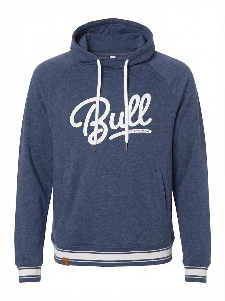 Bull Script - Navy Graphic Mock Neck Rib Knit Hoodie Adult Unisex | The Boyz Brand