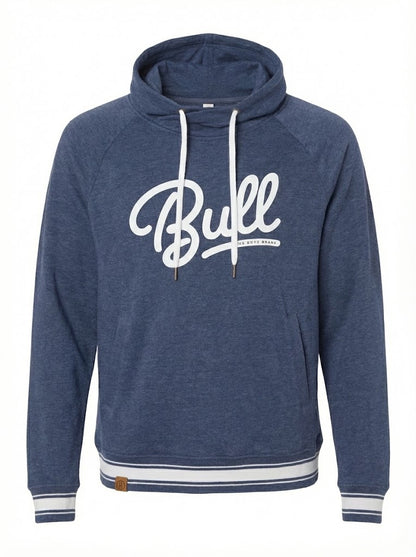 Bull Script - Navy Graphic Mock Neck Rib Knit Hoodie Adult Unisex | The Boyz Brand