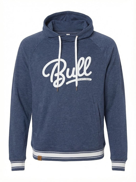 Bull Script - Navy Graphic Mock Neck Rib Knit Hoodie Adult Unisex | The Boyz Brand