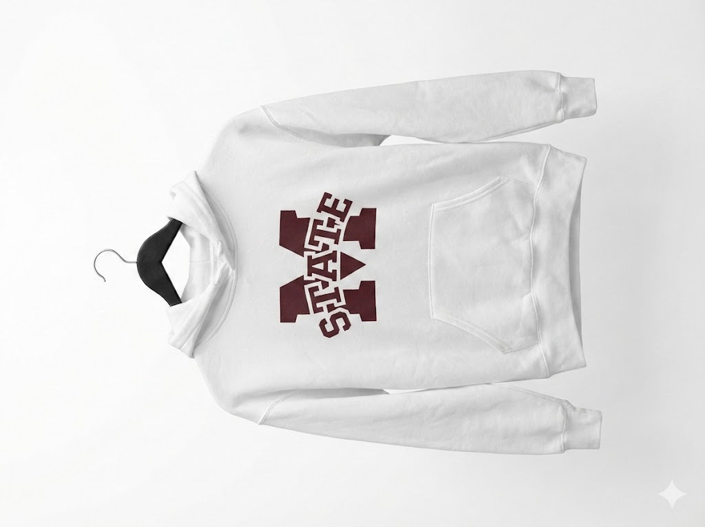 M-State-White Graphic Youth Unisex Hoodie